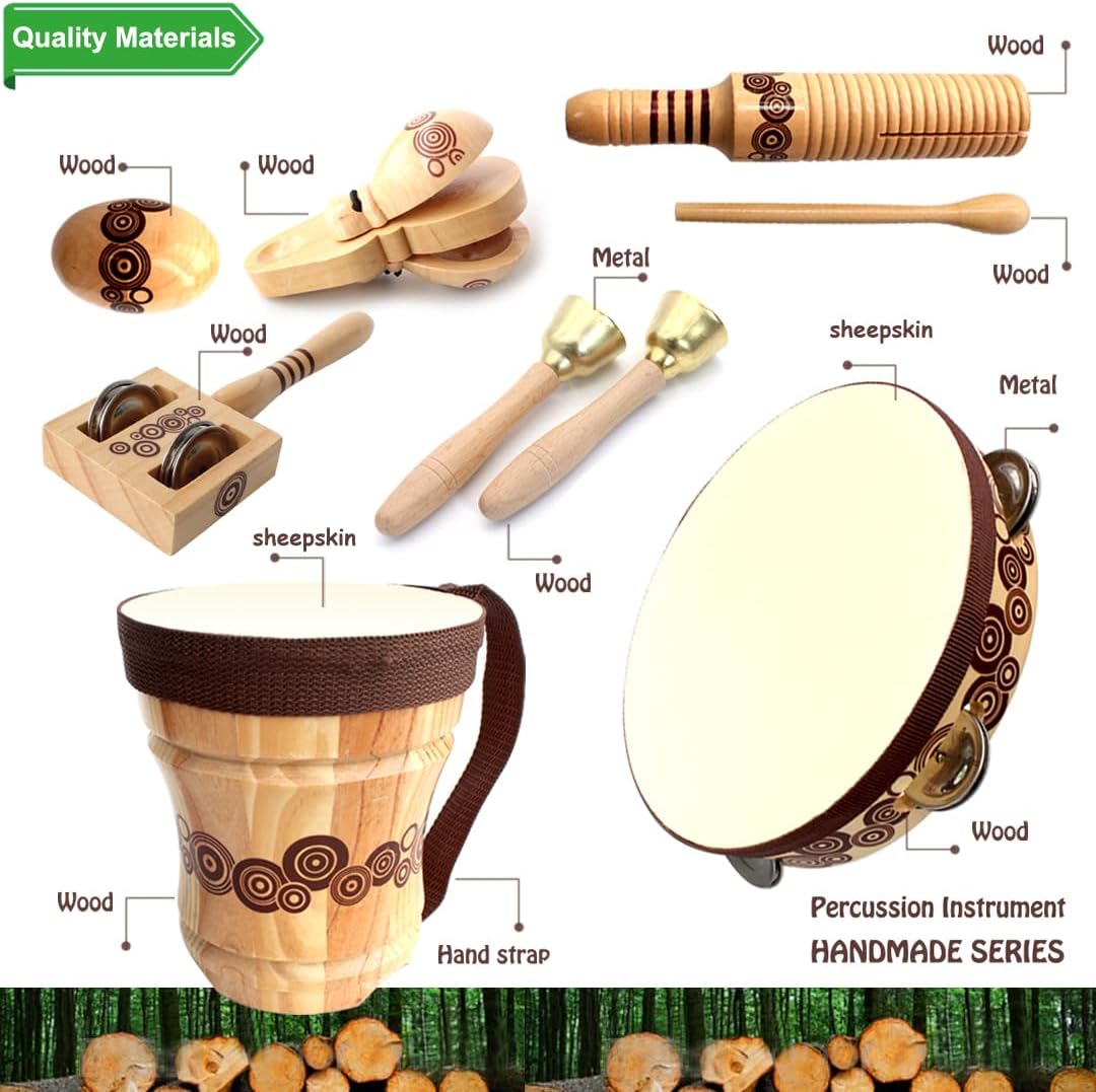 Kallwong Wooden Drum Percussion Set for Kids