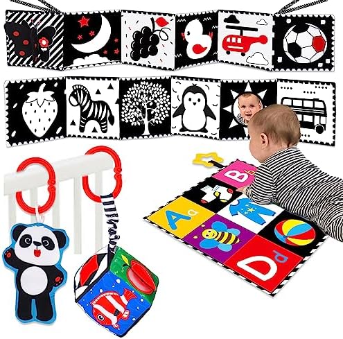 Thremhoo 4PCS High Contrast Baby Toys 0-6 Months