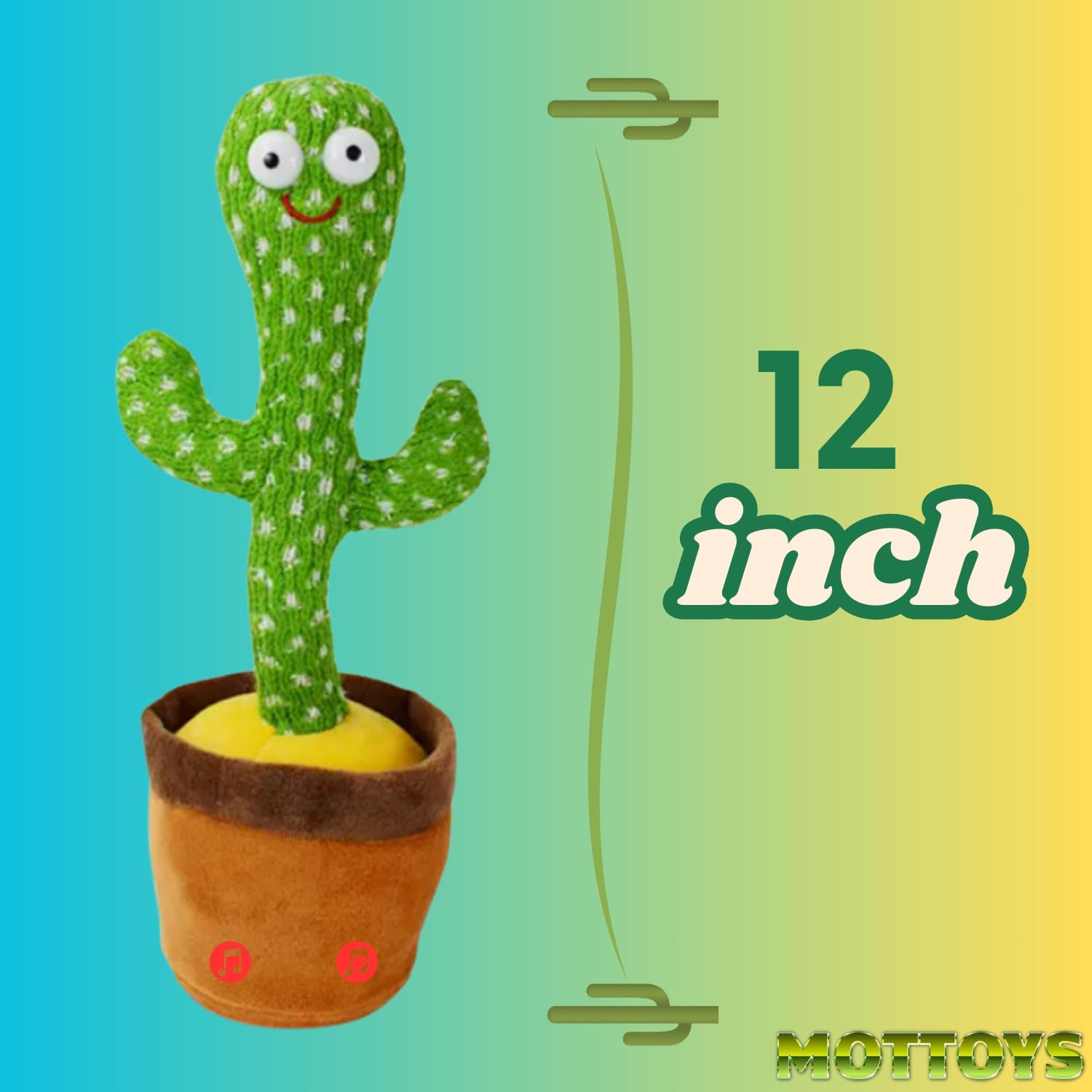 MOTTOYS Dancing Talking Cactus - 12 Inch Interactive Plush Toy