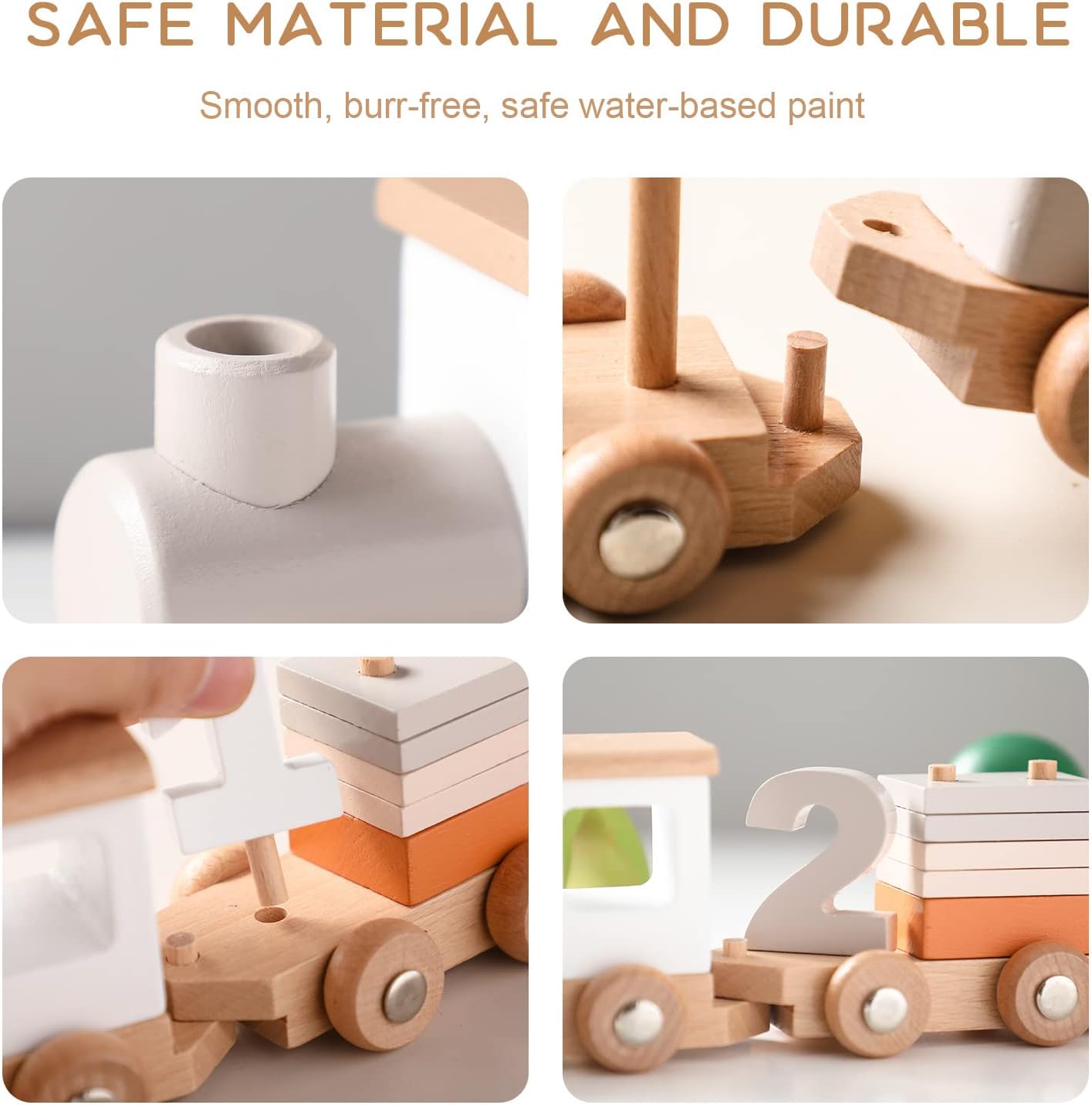 ibwaae Wooden Train Set with Numbers and Blocks