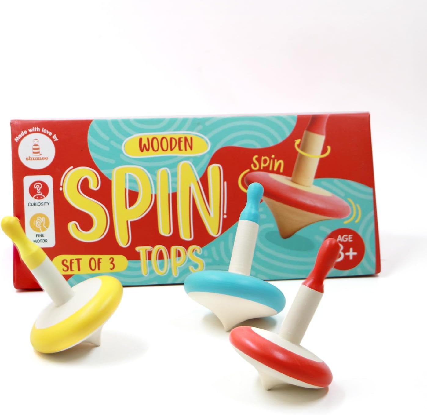 Shumee Set of 3 Colorful Wooden Spin Tops