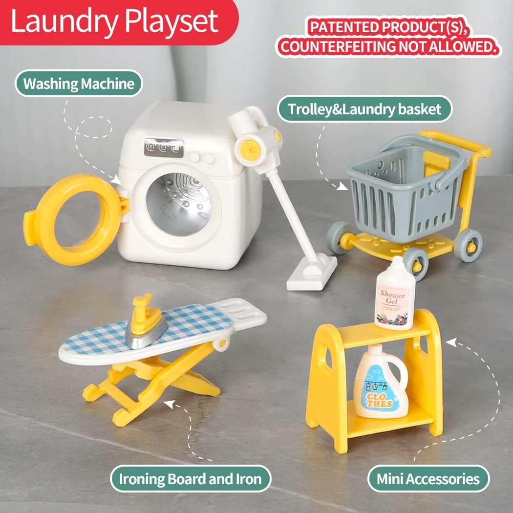 TAKIHON Dollhouse Furniture Kitchen Bathroom Set for Kids