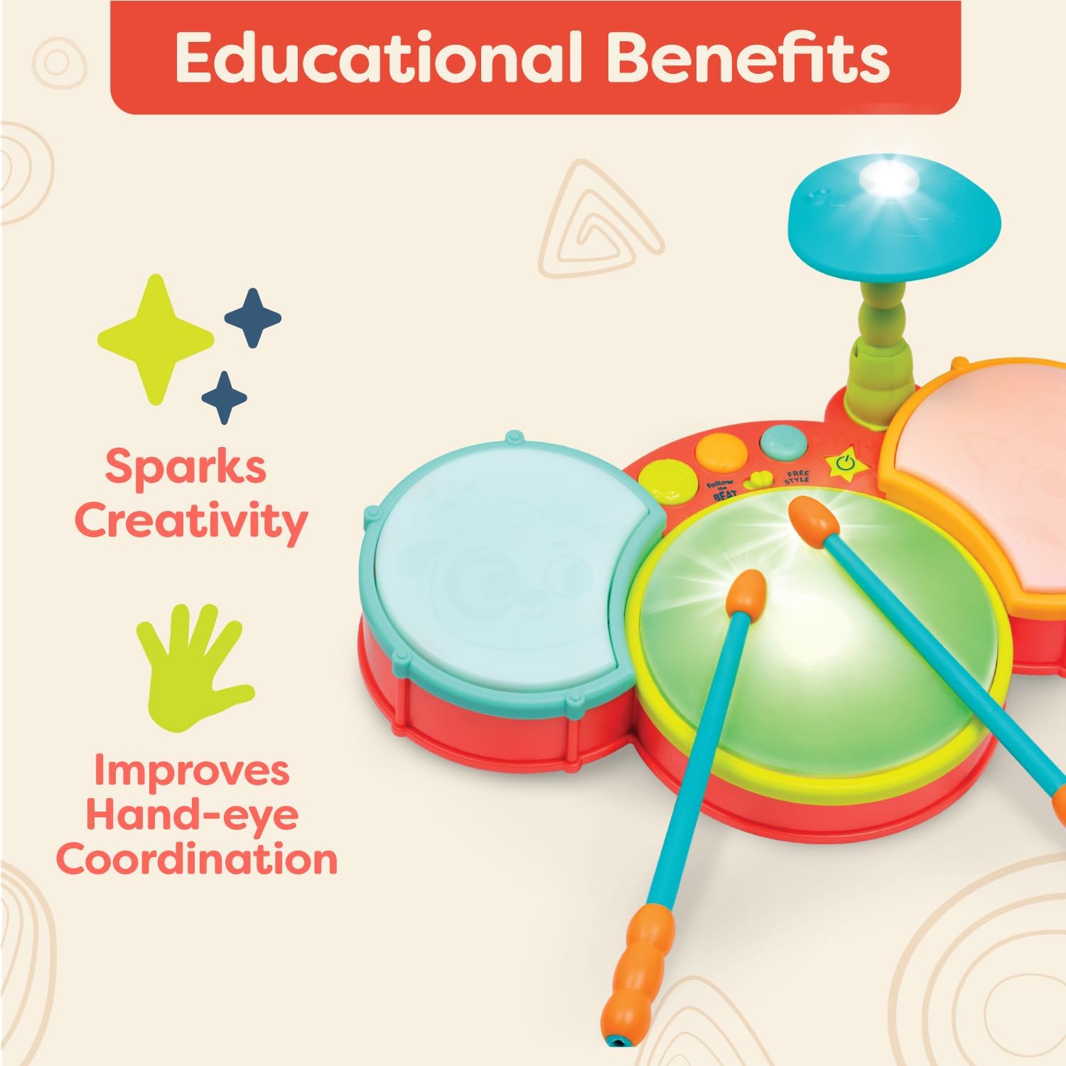 Little Beats Kids Drum Set - Musical Instrument for Toddlers