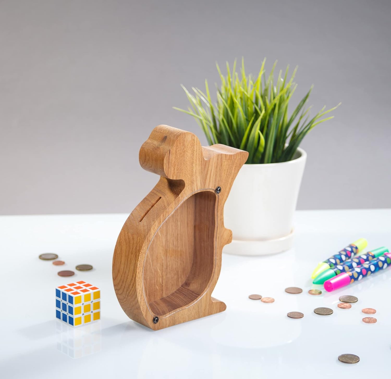 Wooden Piggy Bank with Mouse Design Money Box Frame