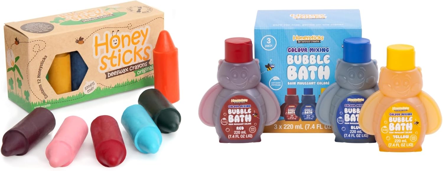 Honeysticks 100 Pure Beeswax Crayons Bubble Bath Set