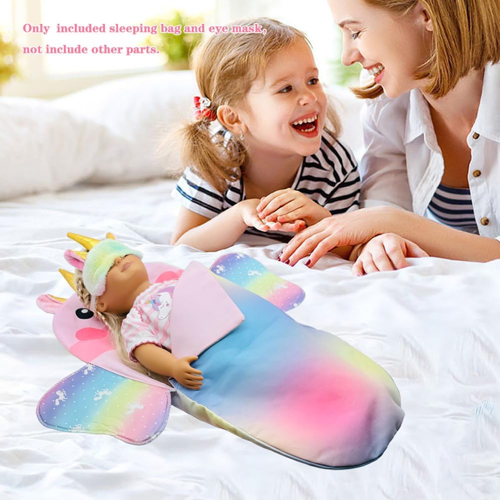 Ferberbears Rainbow Unicorn Doll Sleeping Bag Playset