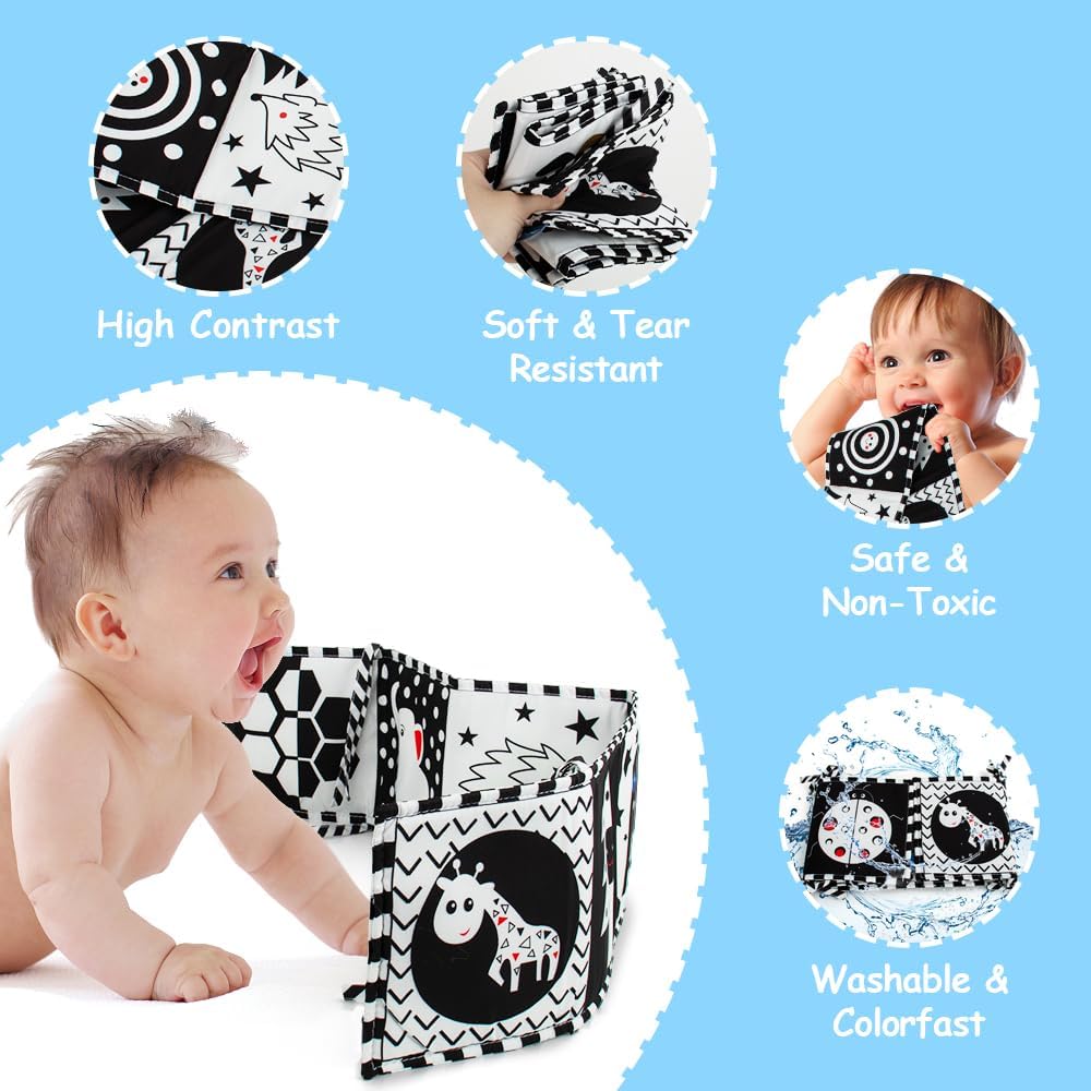 Cawgug High Contrast Baby Book for Tummy Time Development