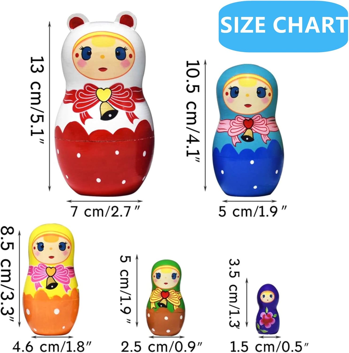 Sezrgiu Russian Matryoshka Wooden Nesting Dolls Set 5PCSBaby Son Pattern
