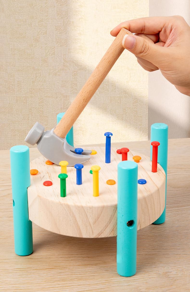OUJILA Wooden Baby Workbench Pounding Hammer Toy for Toddlers