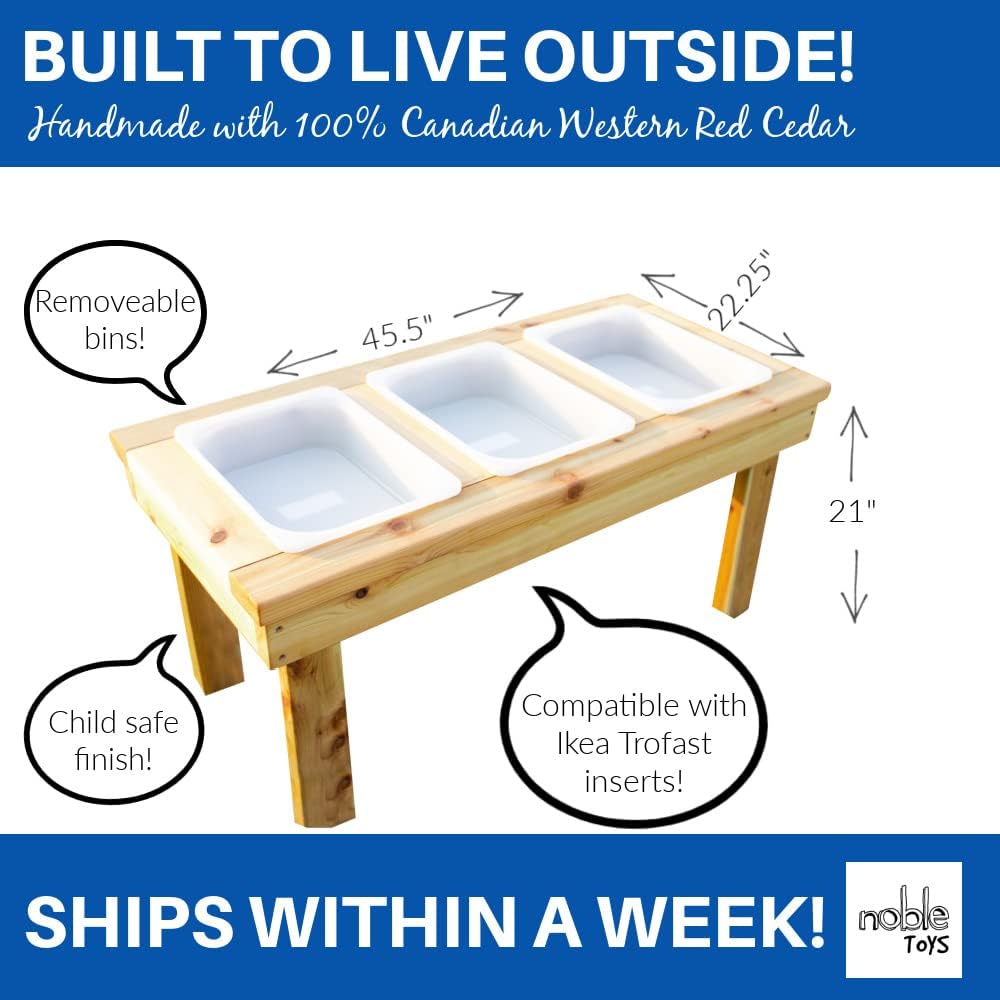 Noble Wooden Toy Co Triple Bin Sensory Table for Toddlers