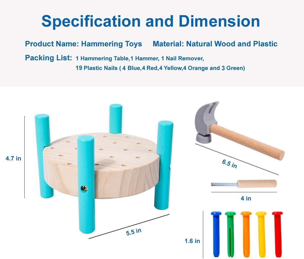 OUJILA Wooden Baby Workbench Pounding Hammer Toy for Toddlers