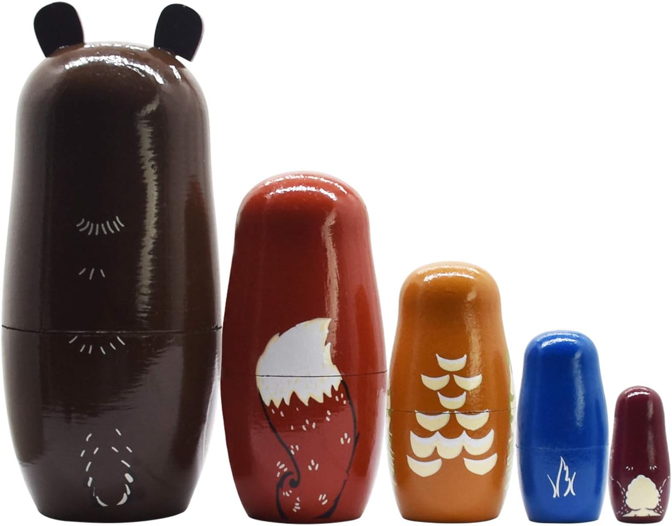 Tphon Wooden Nesting Dolls Set of 5 Bear and Animals