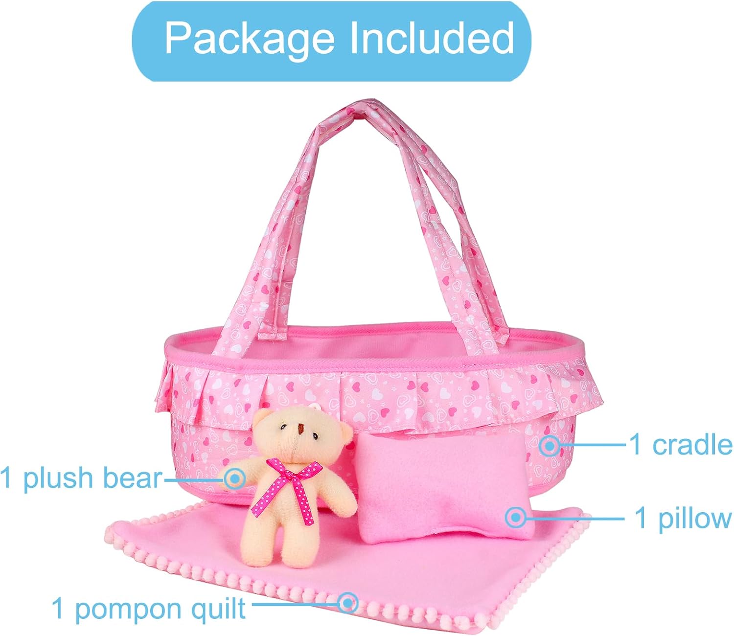 Young Buds Baby Doll Cradle Bassinet Portable Carrier