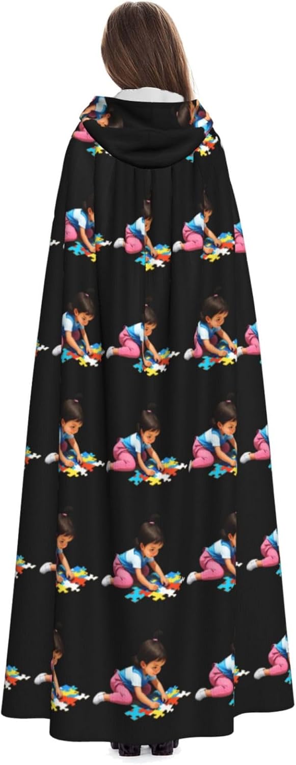Little Girl Puzzle Print Hooded Cloak for Halloween Costume