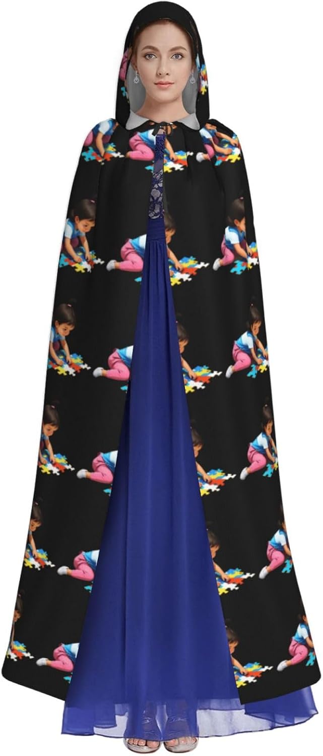 Little Girl Puzzle Print Hooded Cloak for Halloween Costume