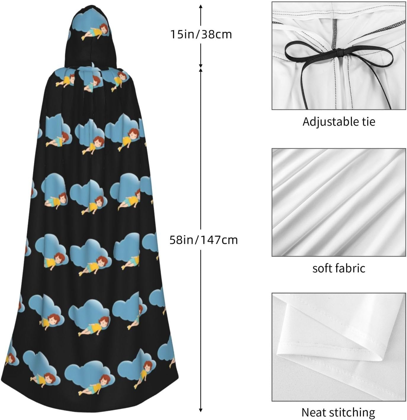 Little Girl on Clouds Prints Hooded Cloak for Halloween