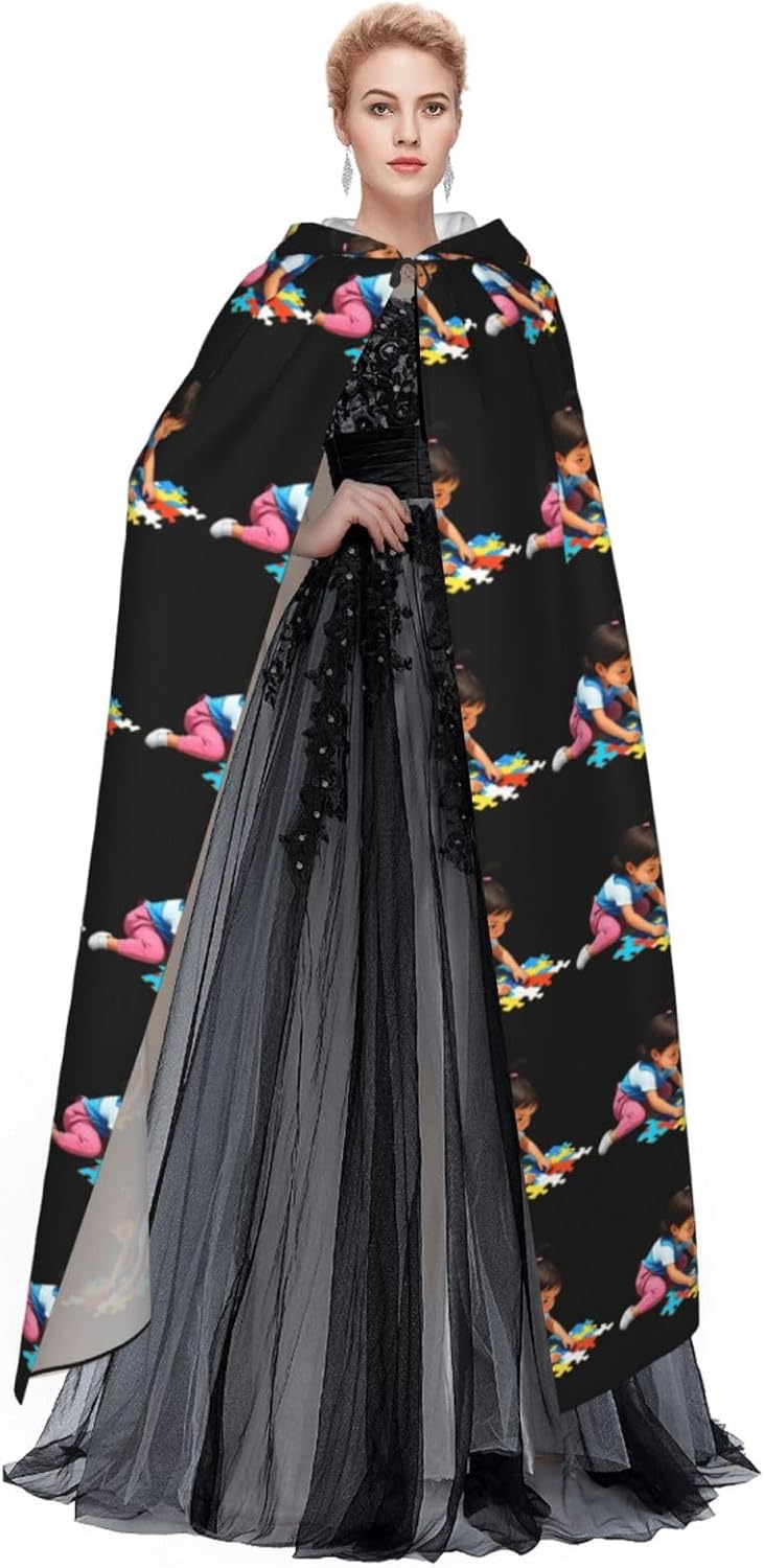 Little Girl Puzzle Print Hooded Cloak for Halloween Costume