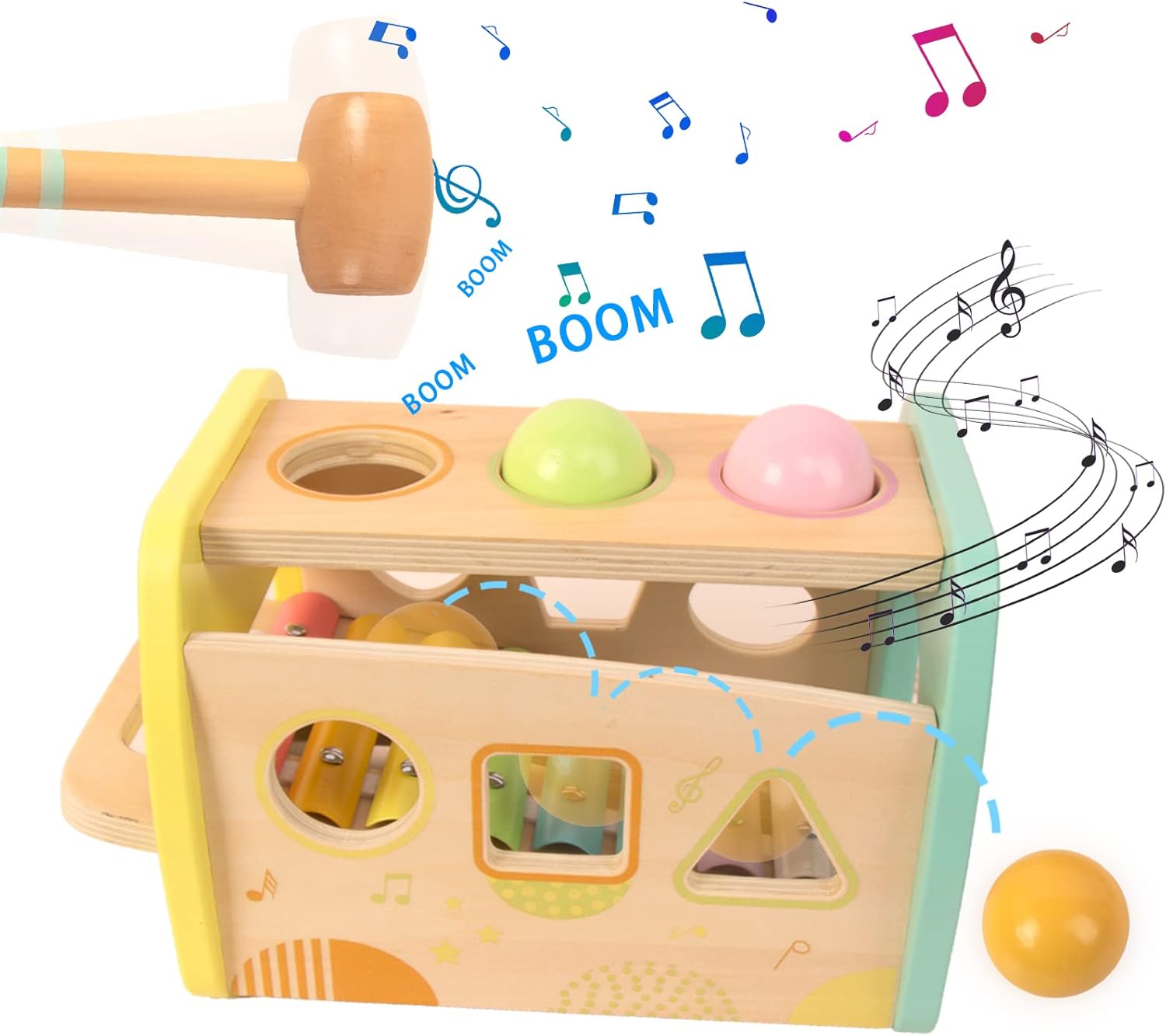 WOODENFUN Hammering Toy Educational Xylophone Shape Sorter for Toddlers