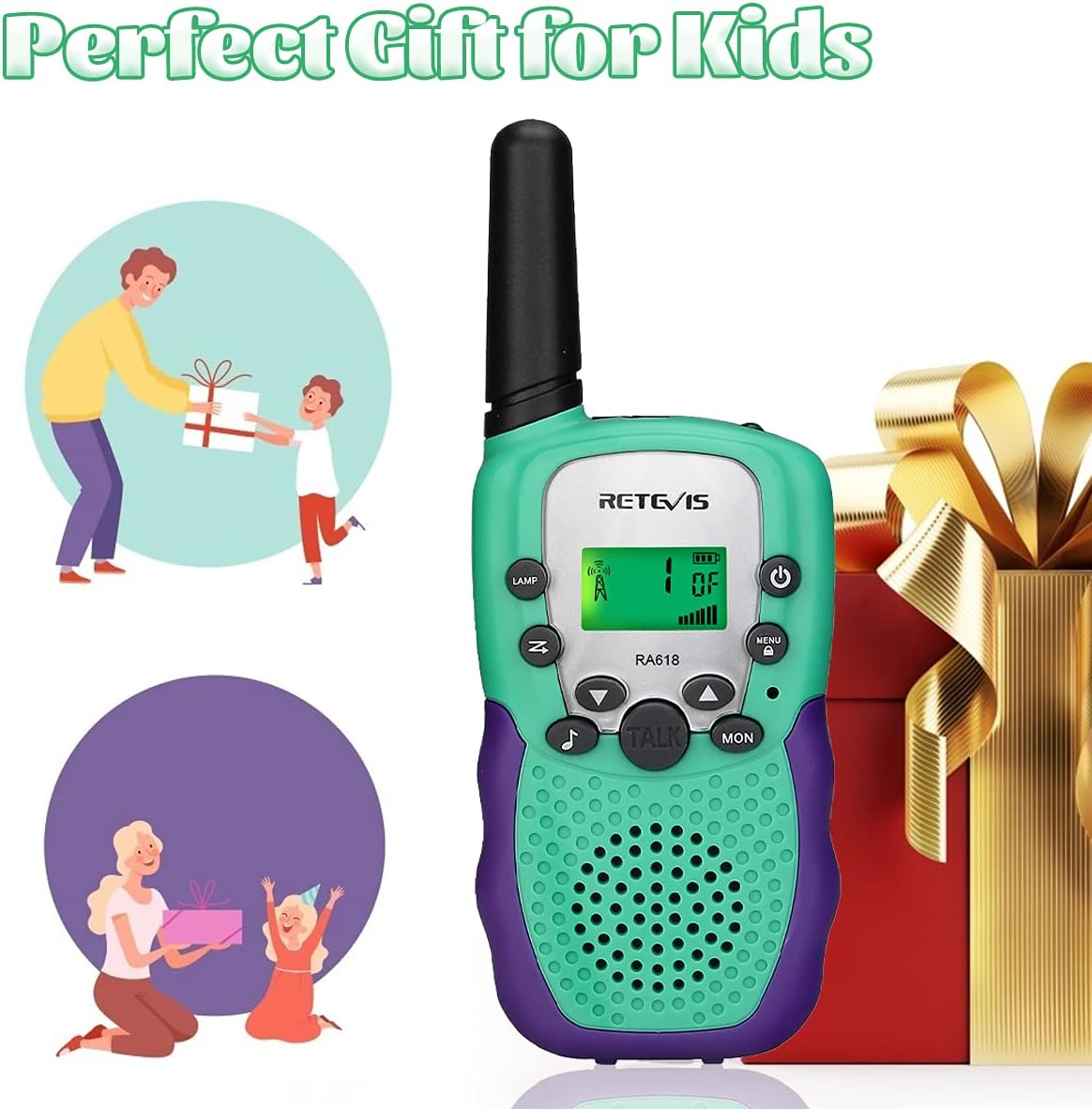 Retevis RA18 Walkie Talkie Set for Kids 6-12 Years Old Green