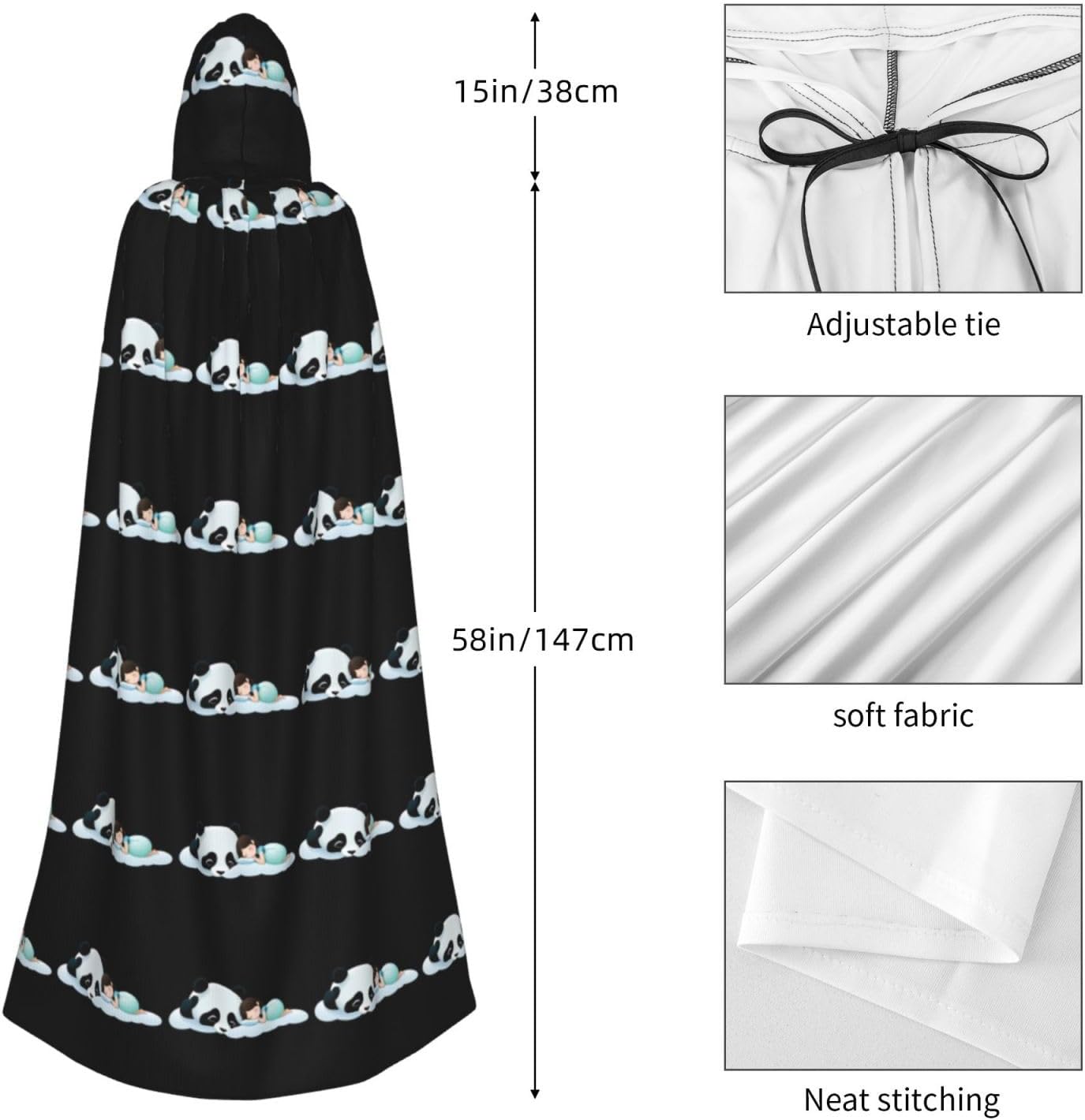 Little Girl Panda Hooded Cloak for Halloween Costume