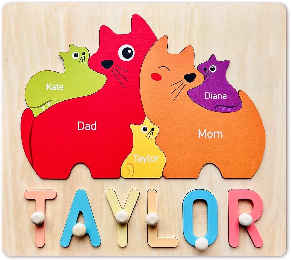 Personalized Baby Name Puzzle with Cats Design