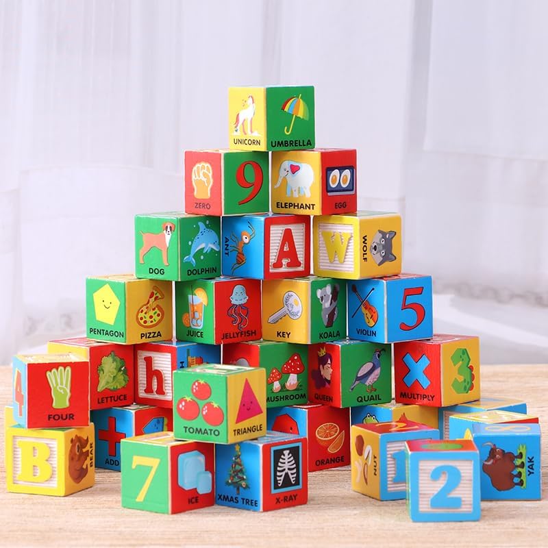 Atoylink Alphabet Number Wooden Stacking Blocks for Toddlers 1-3