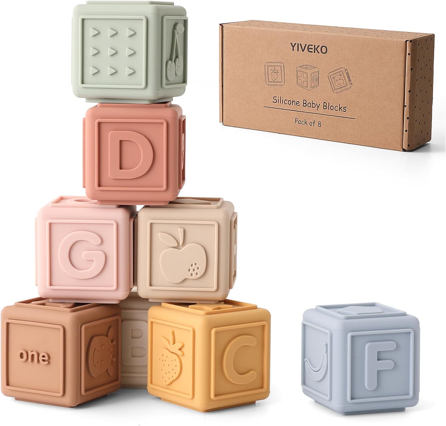 YIVEKO Silicone Baby Blocks - 8PCS Teething Stacking Toy