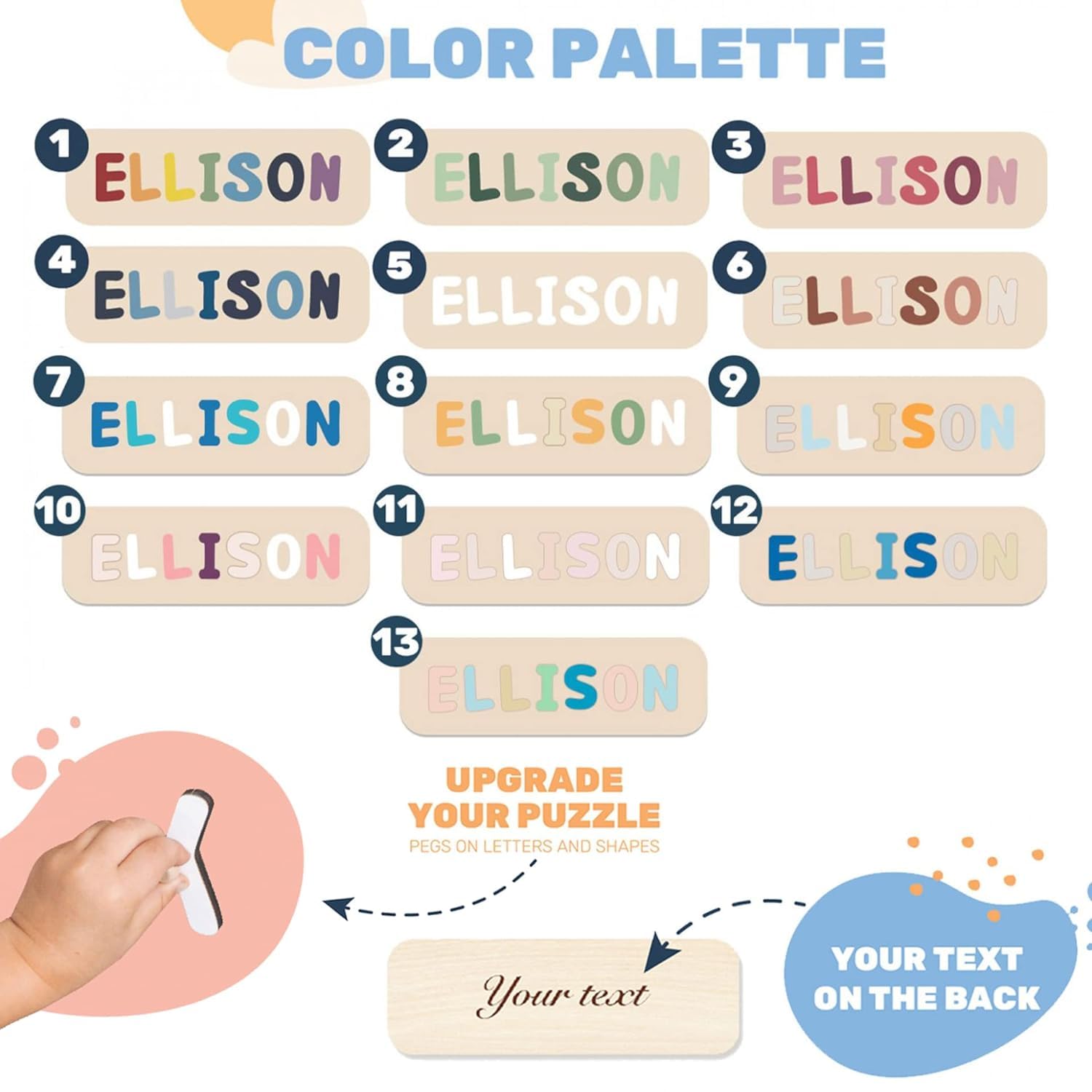 Personalized Wooden Name Puzzle for Kids 1-3 Years Old