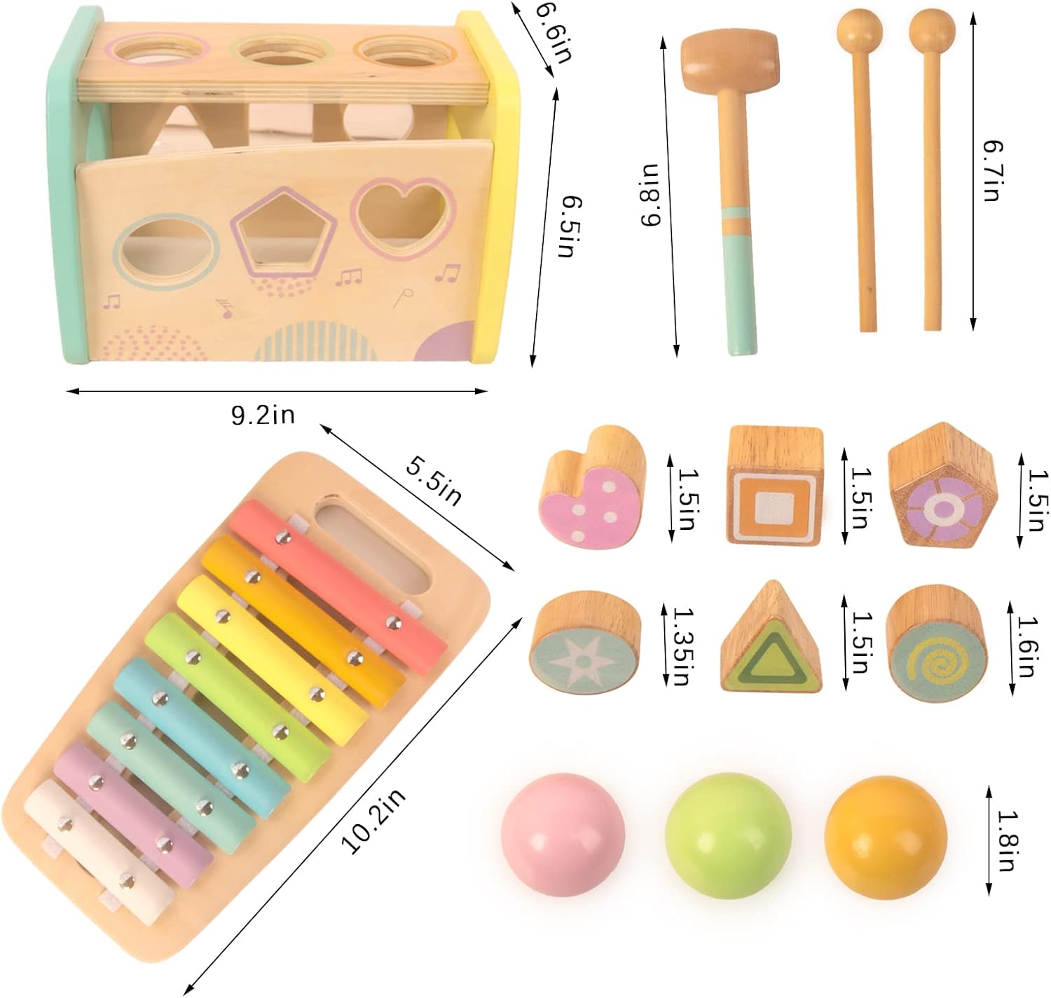 WOODENFUN Hammering Toy Educational Xylophone Shape Sorter for Toddlers