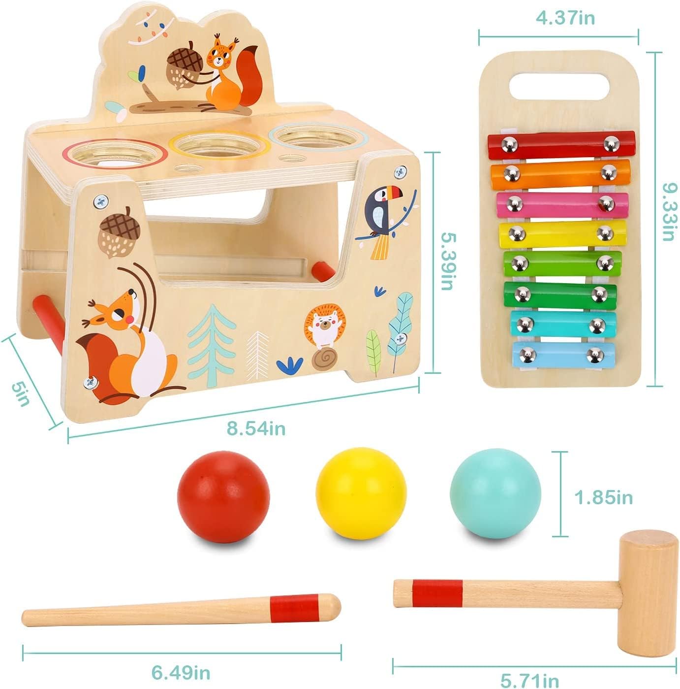TOOKYLAND 7pcs Pound a Ball Toy with Xylophone