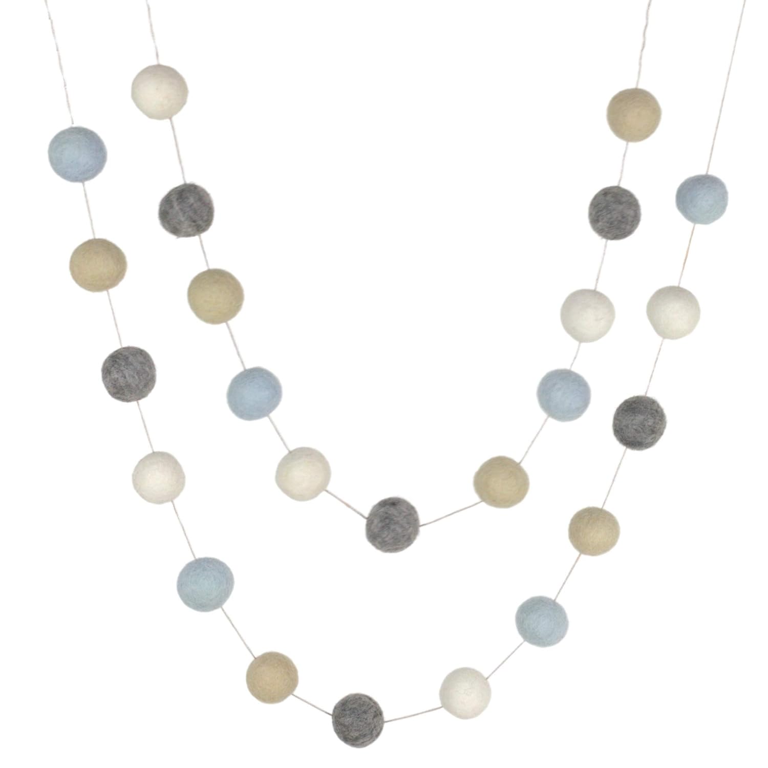 Blue Felt Ball Garland - Ice Blue Gray Almond White