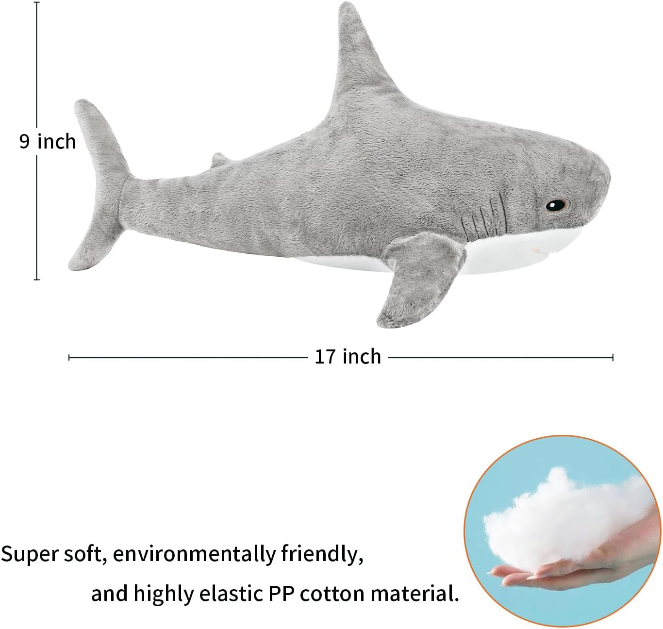 MUPI 17 Inch Shark Plush Toy - Grey