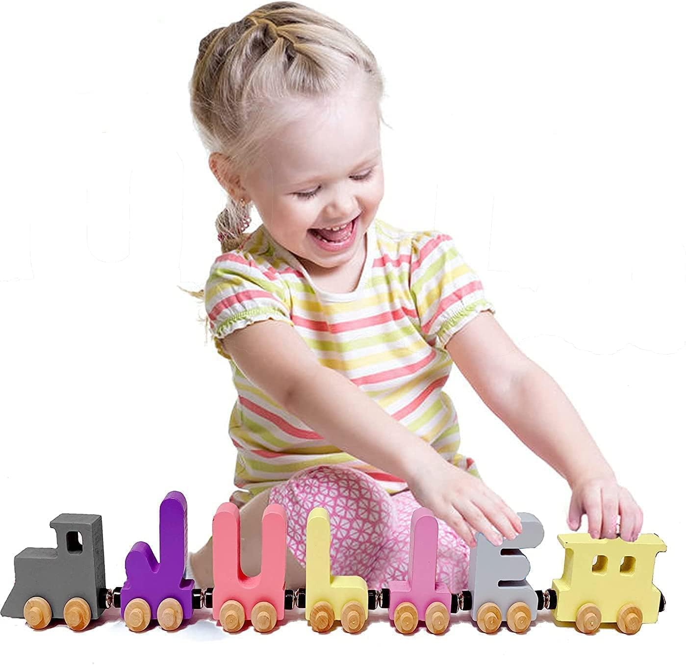 KIDZCO Wooden Name Puzzle Trains for Kids