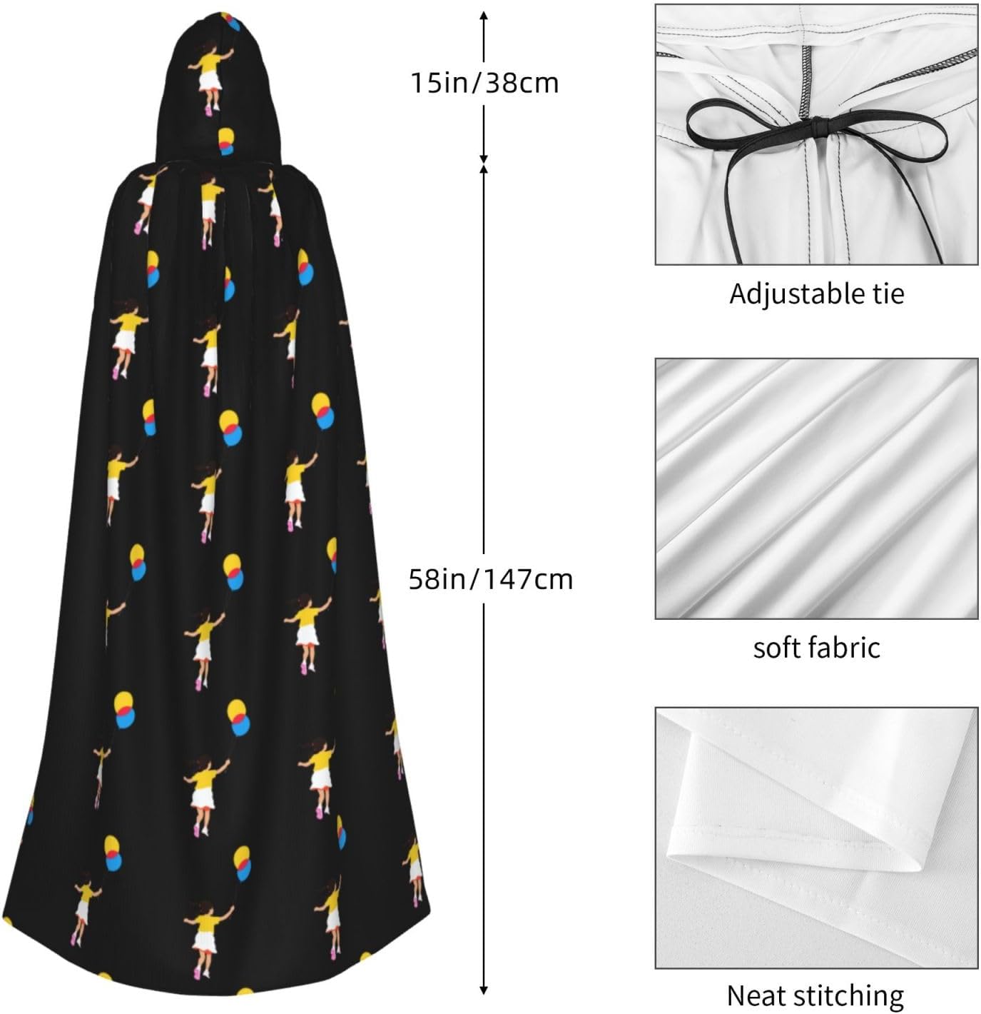 Little Girl Running with Balloons Halloween Hooded Cloak