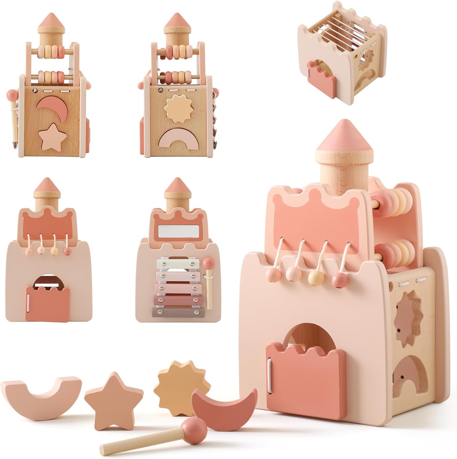 Wooden Teether Activity Cube for Toddlers 1 Year Old