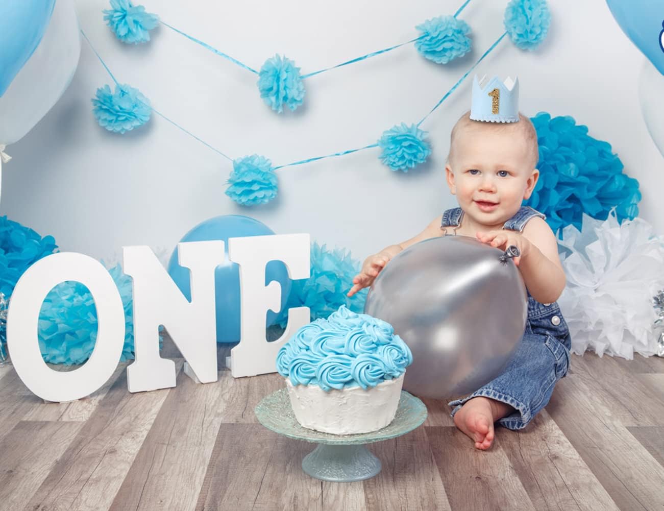 Baby Boys Birthday Crown - Blue Felt Hat for Kids