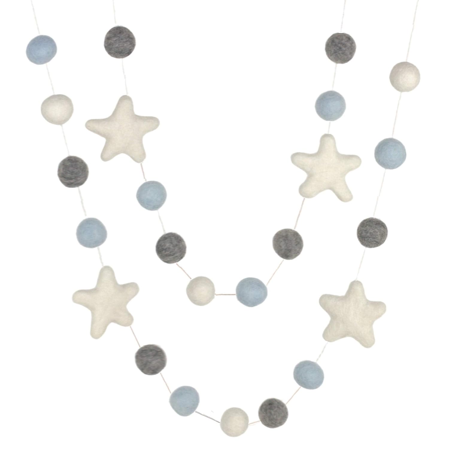 Felt Ball Star Garland - Ice Blue Gray White