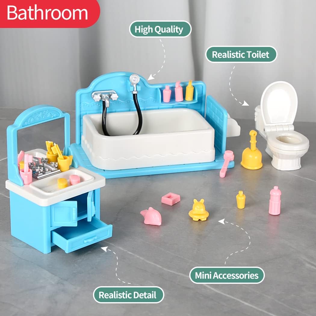 TAKIHON Dollhouse Furniture Kitchen Bathroom Set for Kids