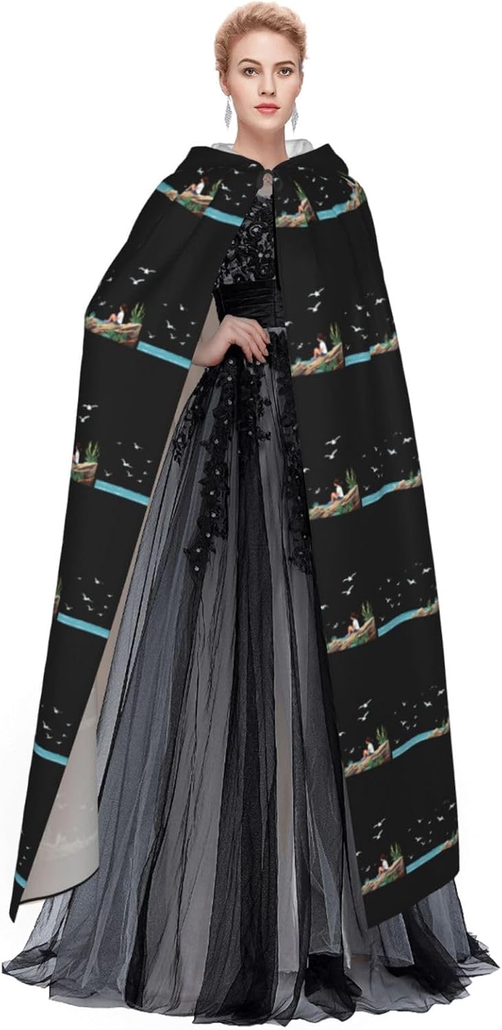 Little Girl Watching Seagulls on the Reef Hooded Cloak