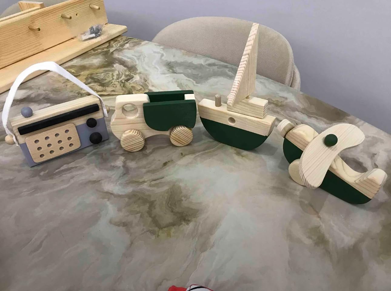 Wooden Airplane Pull Toy for Toddlers Dark Green