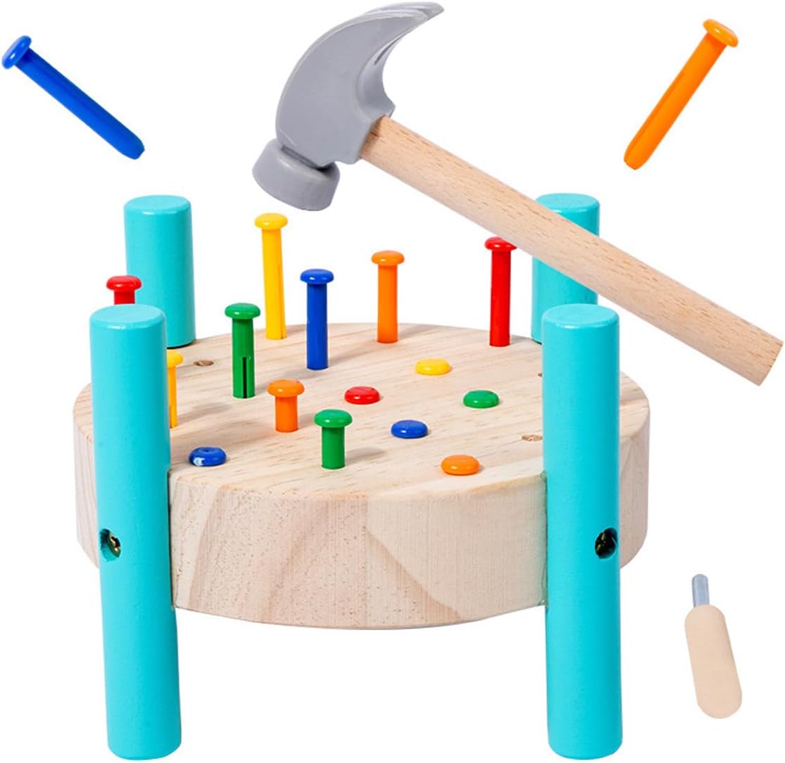 OUJILA Wooden Baby Workbench Pounding Hammer Toy for Toddlers