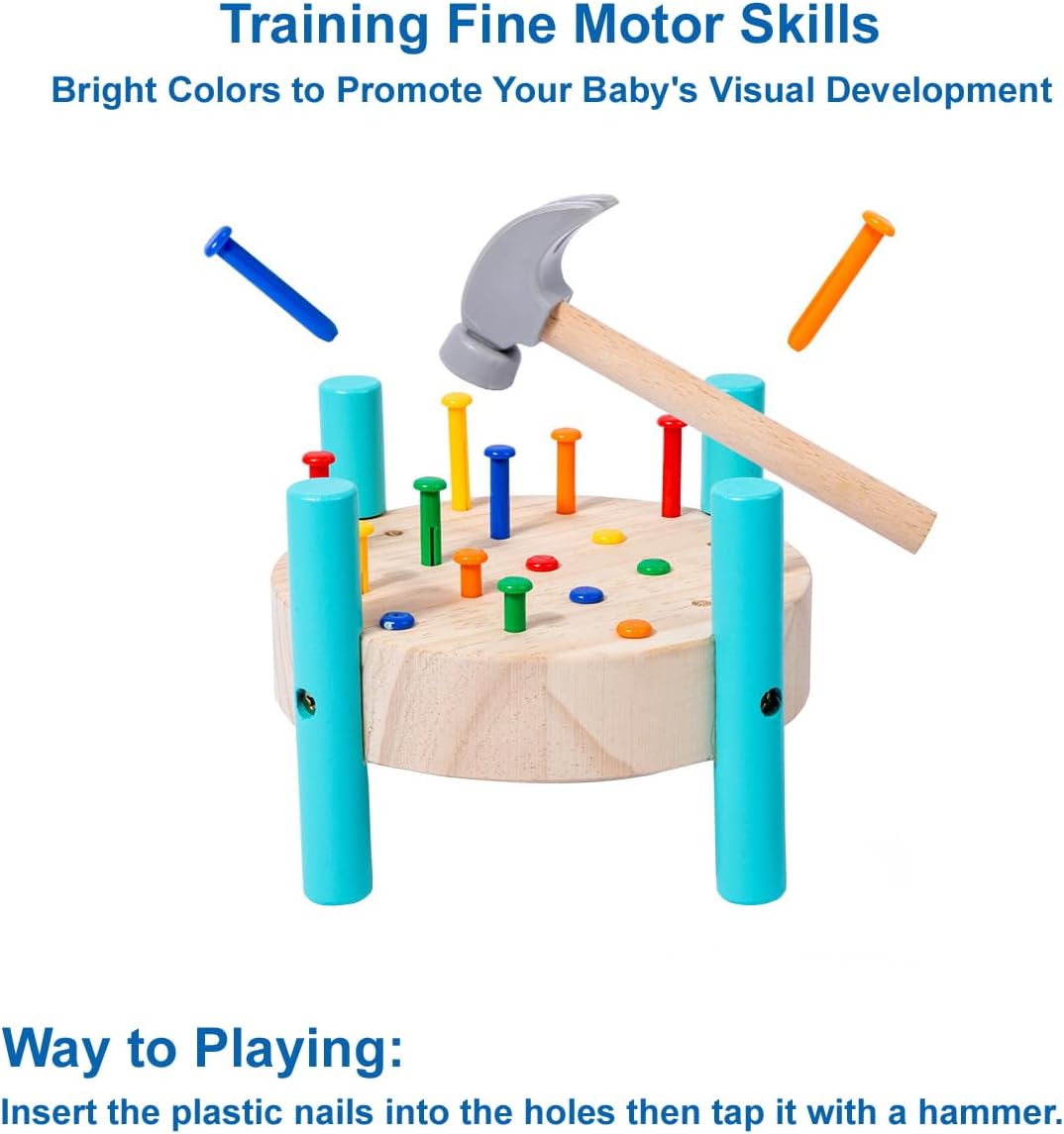OUJILA Wooden Baby Workbench Pounding Hammer Toy for Toddlers
