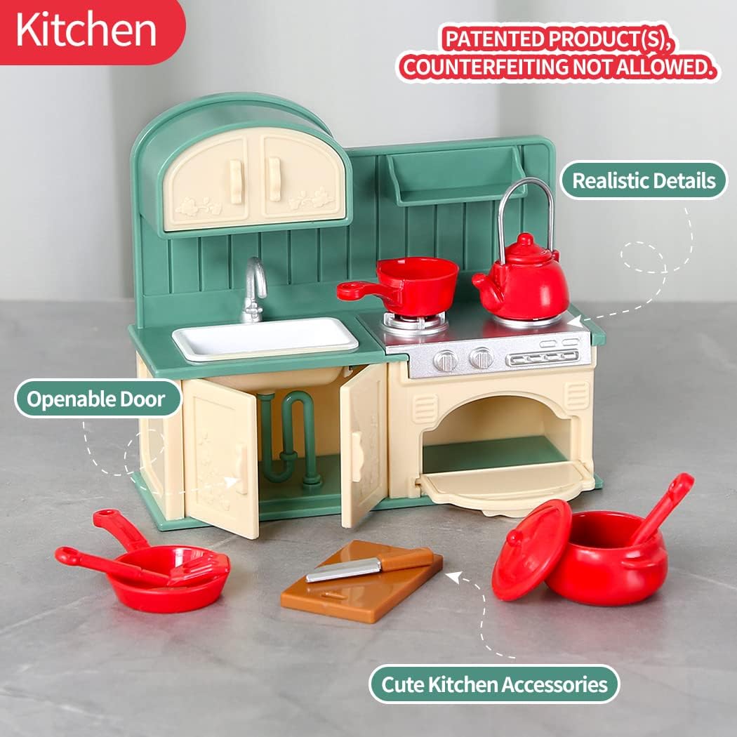 TAKIHON Dollhouse Furniture Kitchen Bathroom Set for Kids