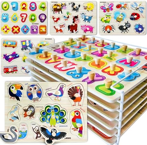 QUOKKA Wooden Toddler Puzzles 6XSET Learning Set