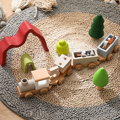 ibwaae Wooden Train Set with Numbers and Blocks