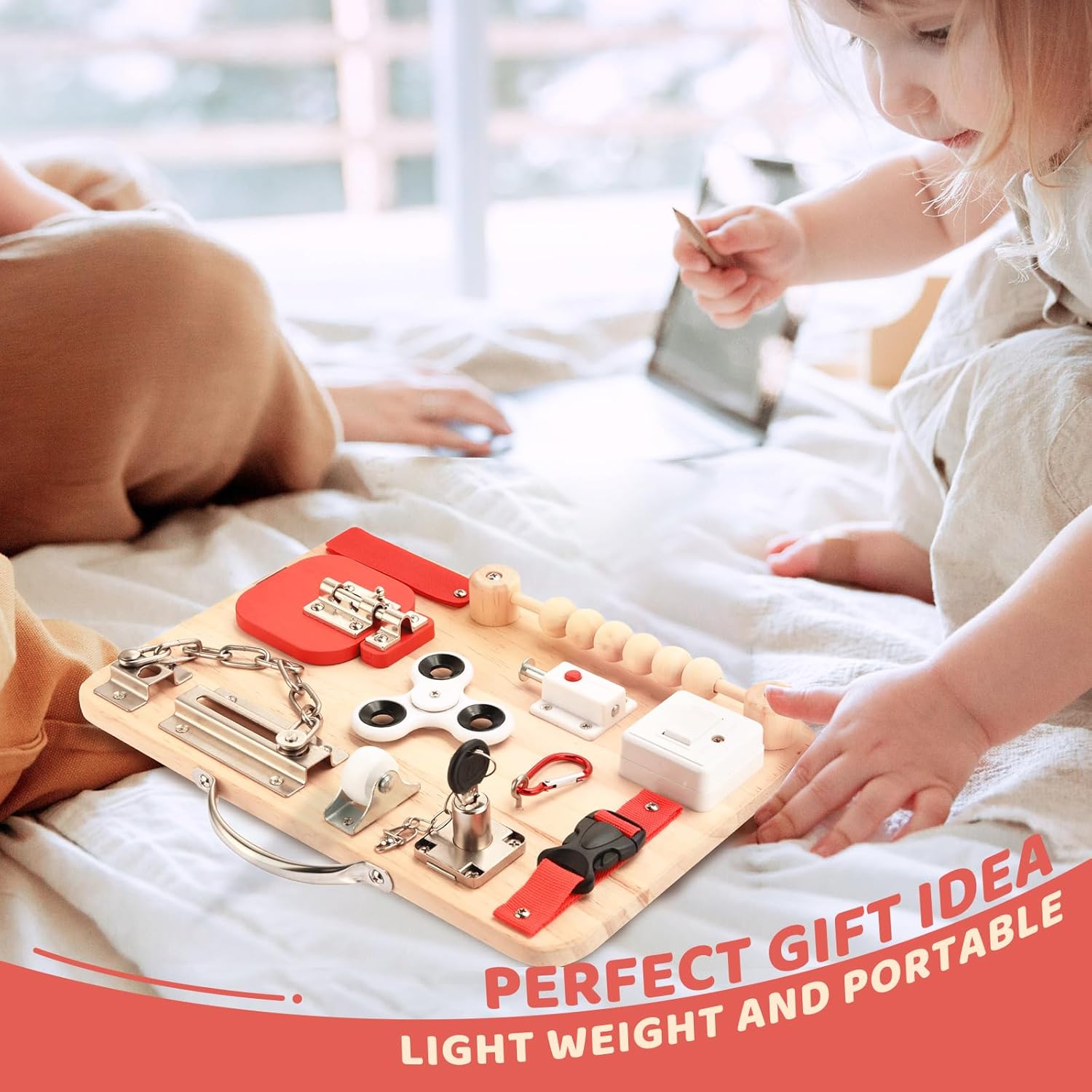 Montessori Busy Board for Toddlers - Wooden Fidget Toy