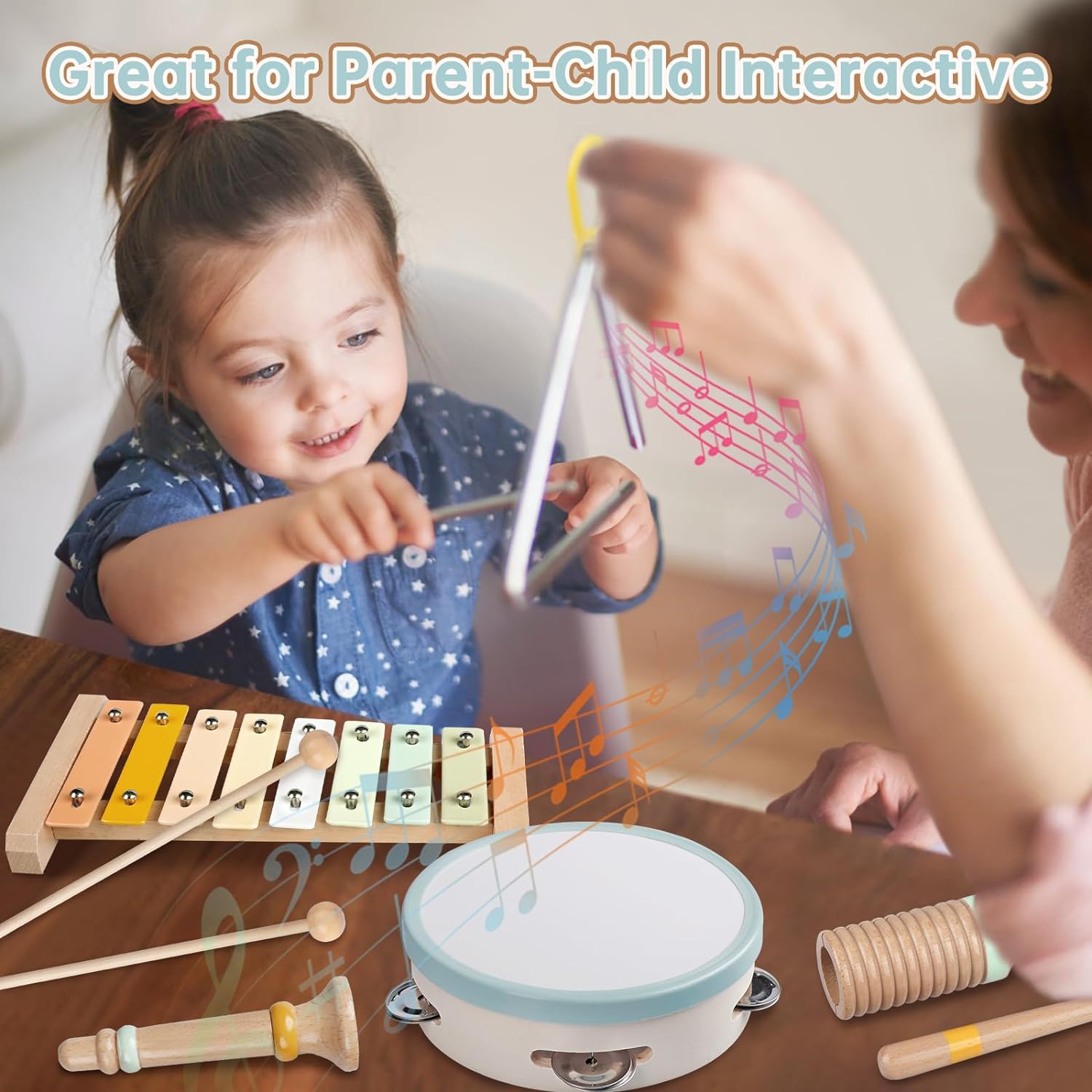 Rmischolar Wooden Music Toy Set for Toddlers 1-3