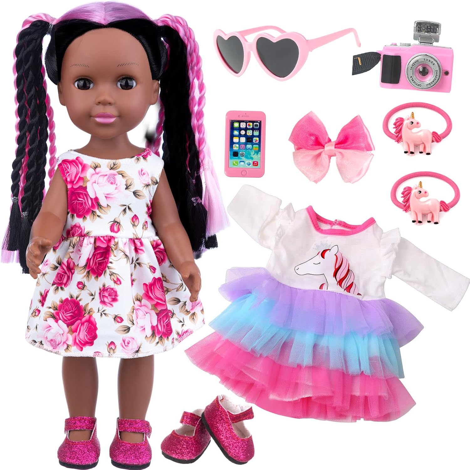 ZNTWEI 145 Inch Black Baby Doll with Clothes and Accessories Set