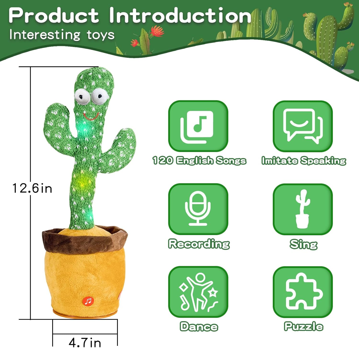 Dancing Talking Cactus Toy with 120 Songs