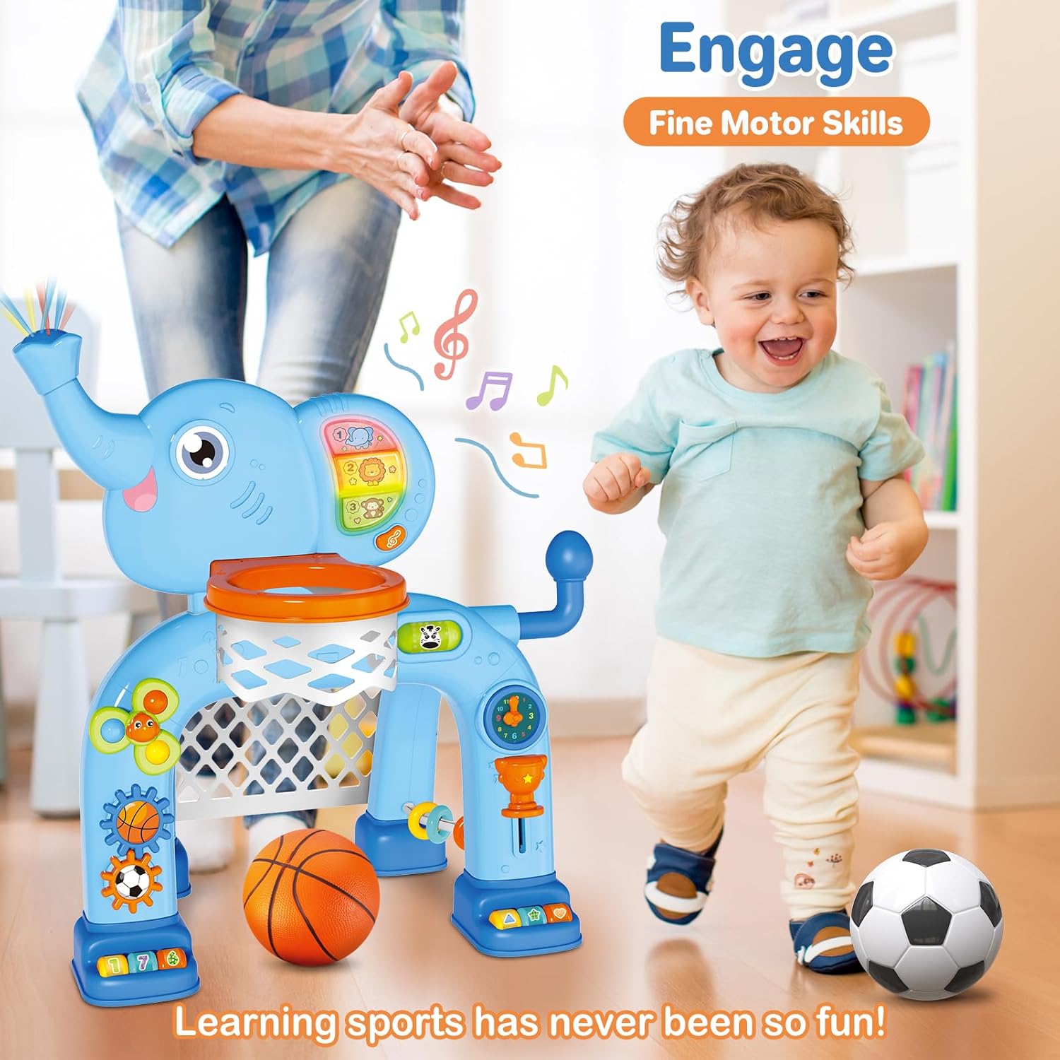 2-in-1 Basketball Soccer Activity Center for Toddlers with Light Music